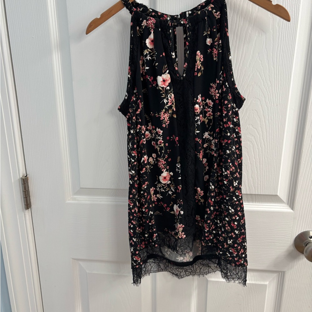 Floral Black Sleeveless Top